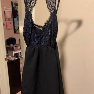 Black with blue accents lacy night gown.